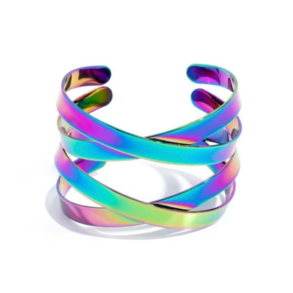 New Paparazzi Industrial Imagination Iridescent Rainbow MultiColor Cuff Bracelet